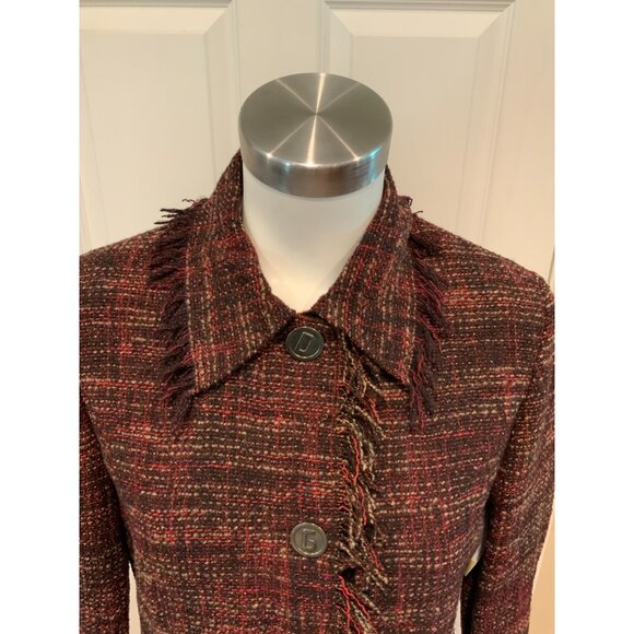 Dolce & Gabbana Red & Brown Alpaca Tweed Jacket w/ Fringe Trim Sz 8 (US) 42 (IT) - Picture 2 of 9
